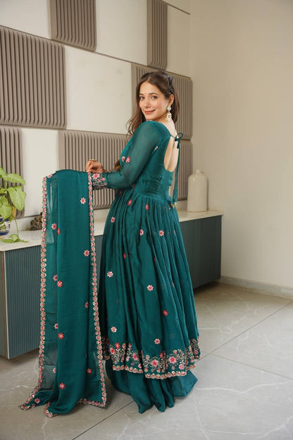 Miraya Floral Noha Crush Silk Designer Gown Set