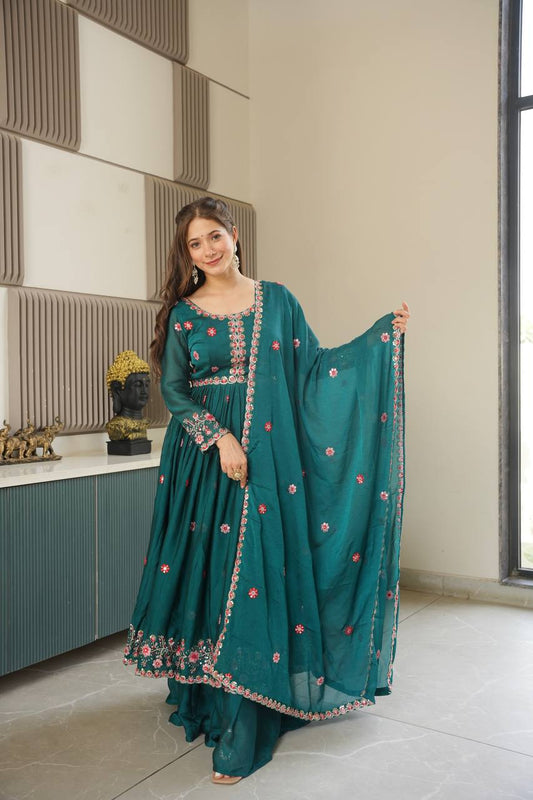 Miraya Floral Noha Crush Silk Designer Gown Set