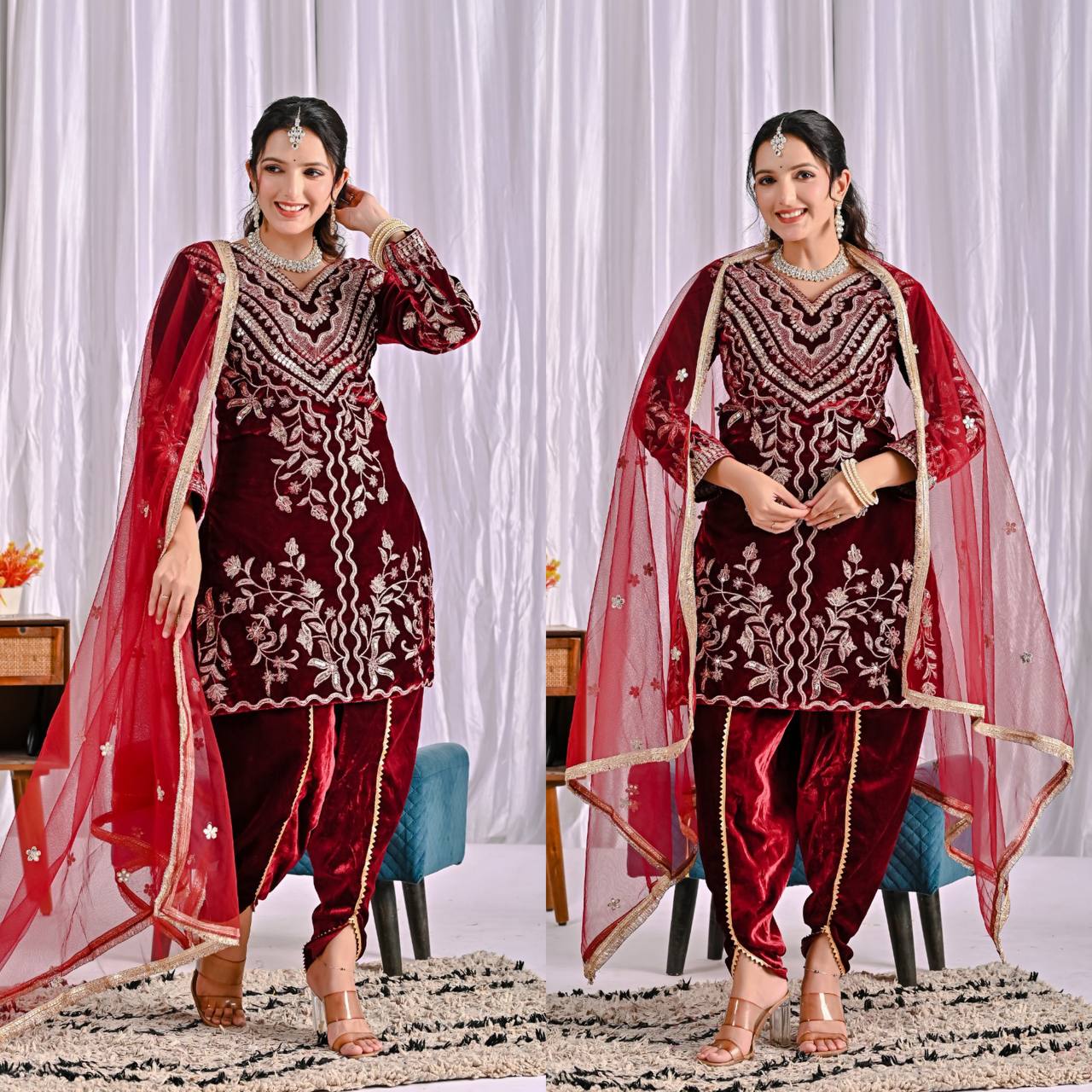 Sarvani Maroon Frost Velvet Embroidery Set