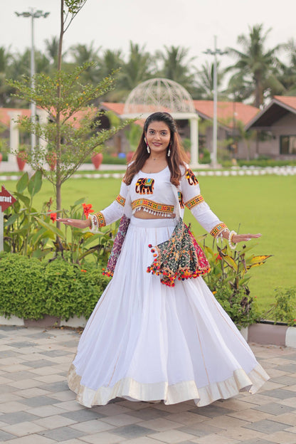 White Mirror Elephant Fusion Navratri Wear