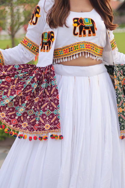 White Mirror Elephant Fusion Navratri Wear