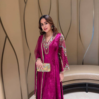 Aanya Perfection Pink Velvet Suit