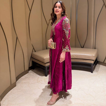 Aanya Perfection Pink Velvet Suit