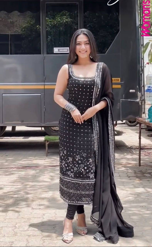Reem's Black Premium Gorgette  Suit