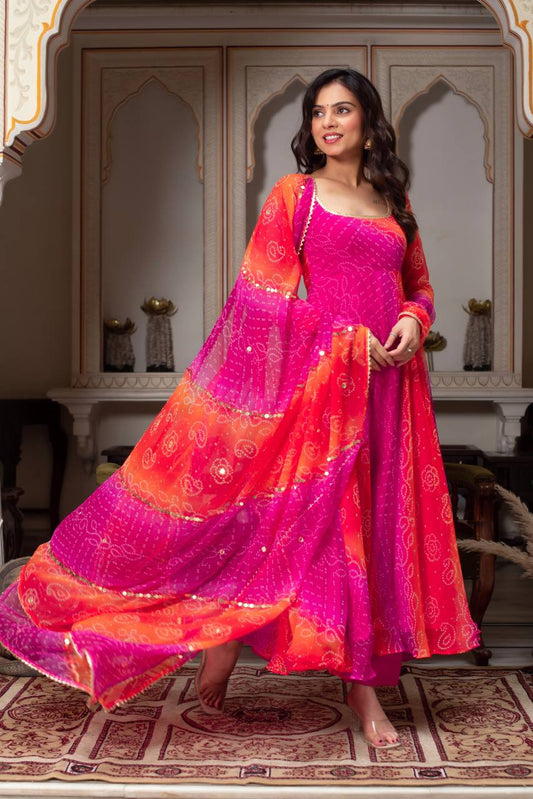 Tie Bandhani Crafting Colorful Shades Premium Anarkali