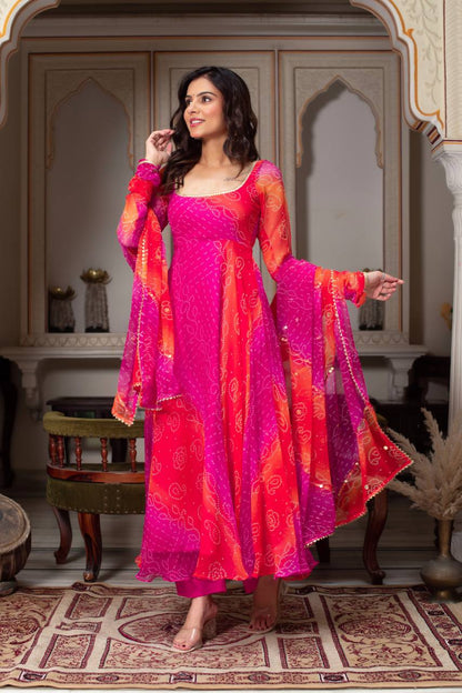 Tie Bandhani Crafting Colorful Shades Premium Anarkali