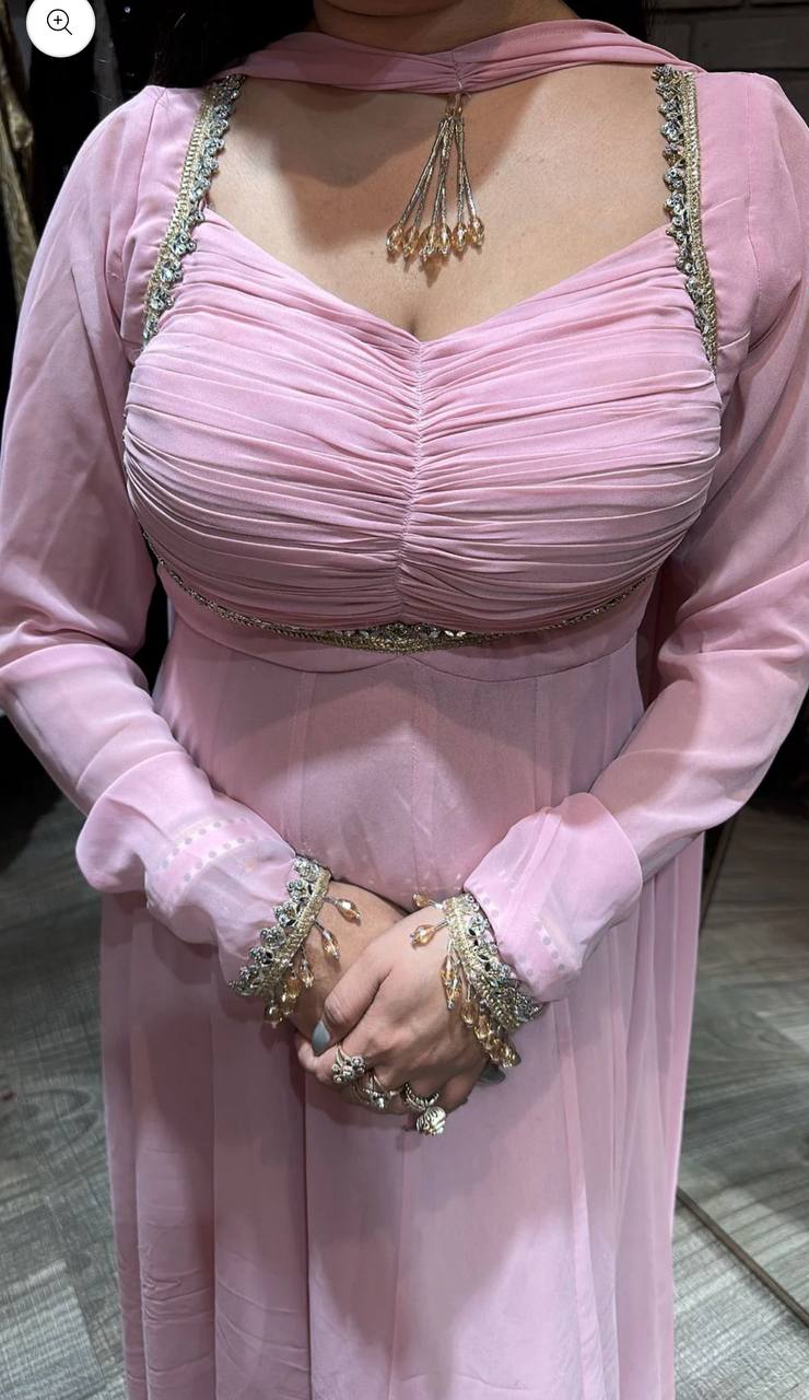 Crizzy Pink Fency Hand Moti Work Designer Gown
