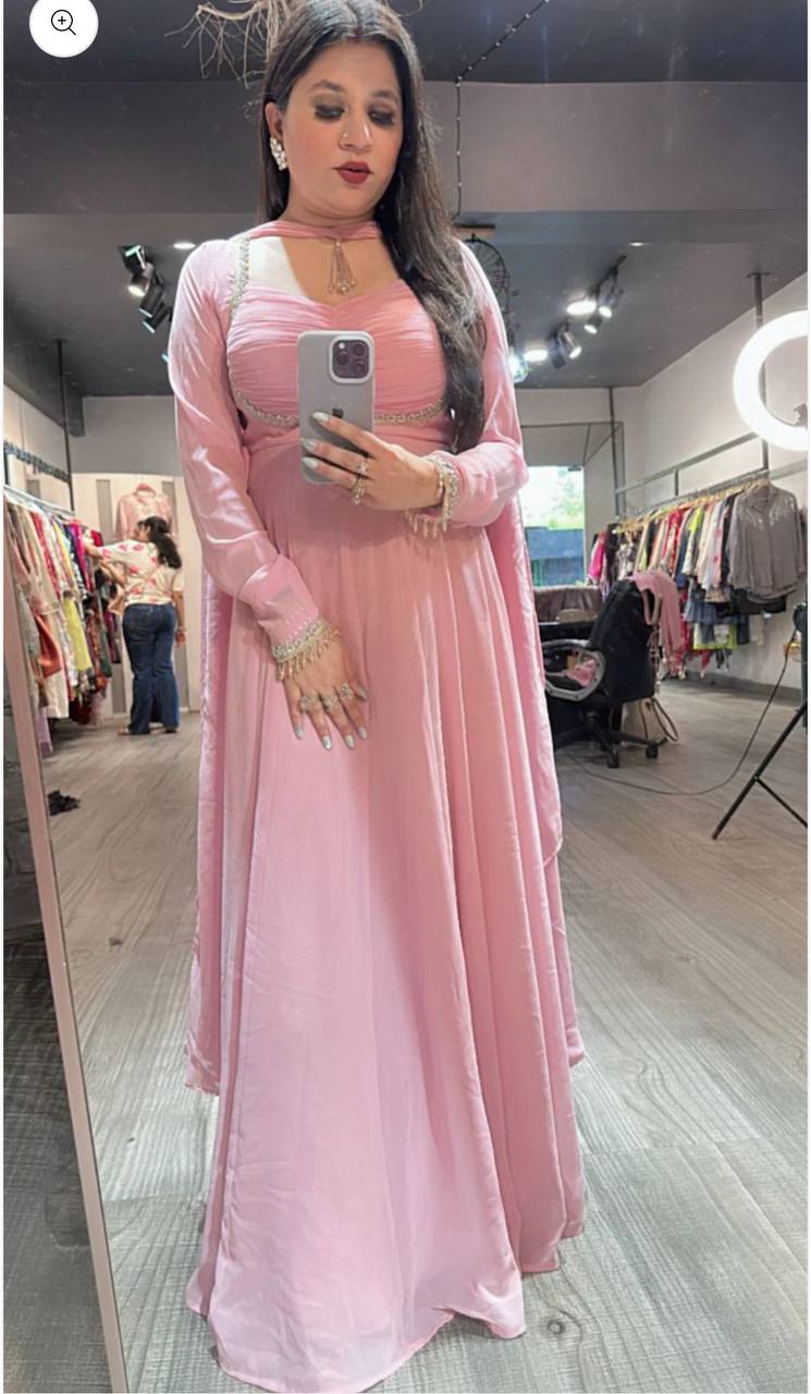 Crizzy Pink Fency Hand Moti Work Designer Gown