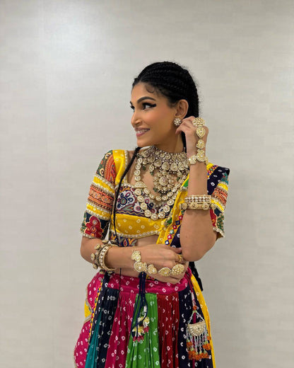 Bandhani & Mirrorwork Navratri Lehenga Choli Set