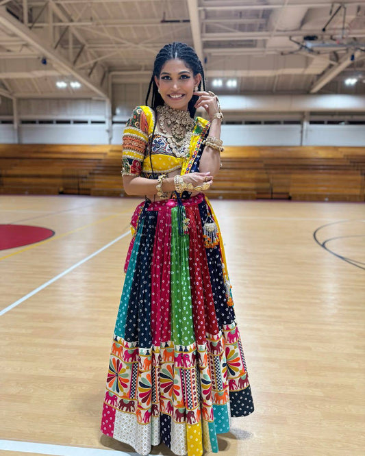 Bandhani & Mirrorwork Navratri Lehenga Choli Set