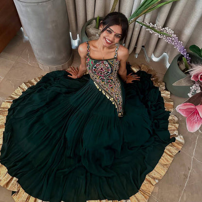 Bottle Green Mirrorwork Navratri Lahenga