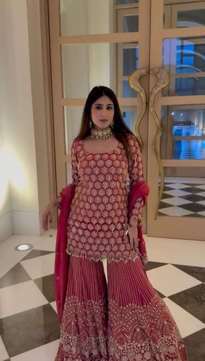 Disha Red Exclusive Crafted Sharara