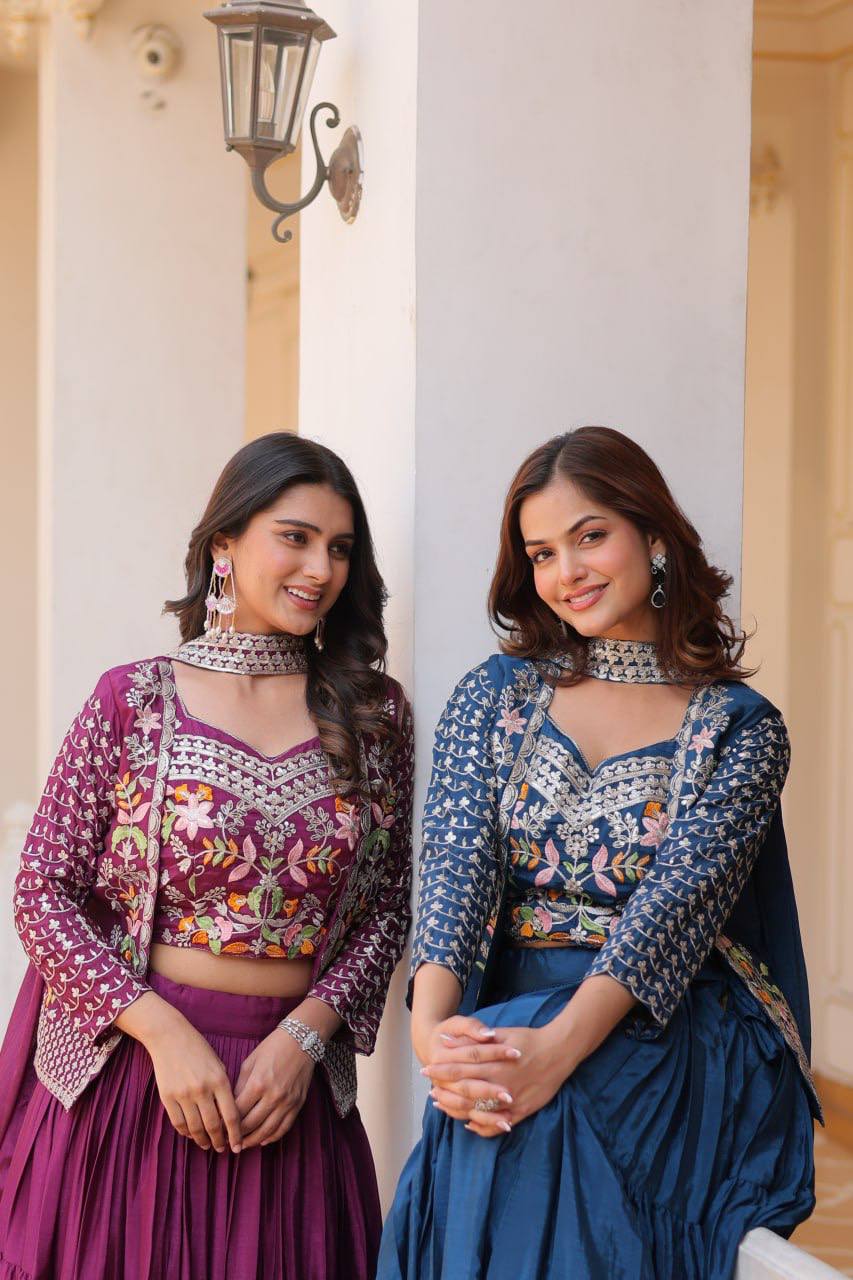 Vamika Designer Pure Chinon Festival Lehenga choli & koti