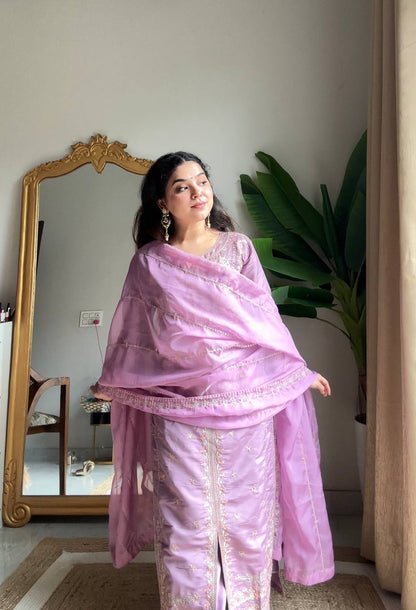 Raina Lavender Silk Embroidered Suit Set