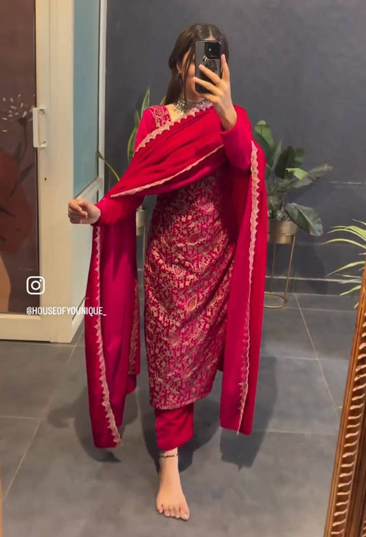Rosy Viscous Velvet Dreams Suit Set